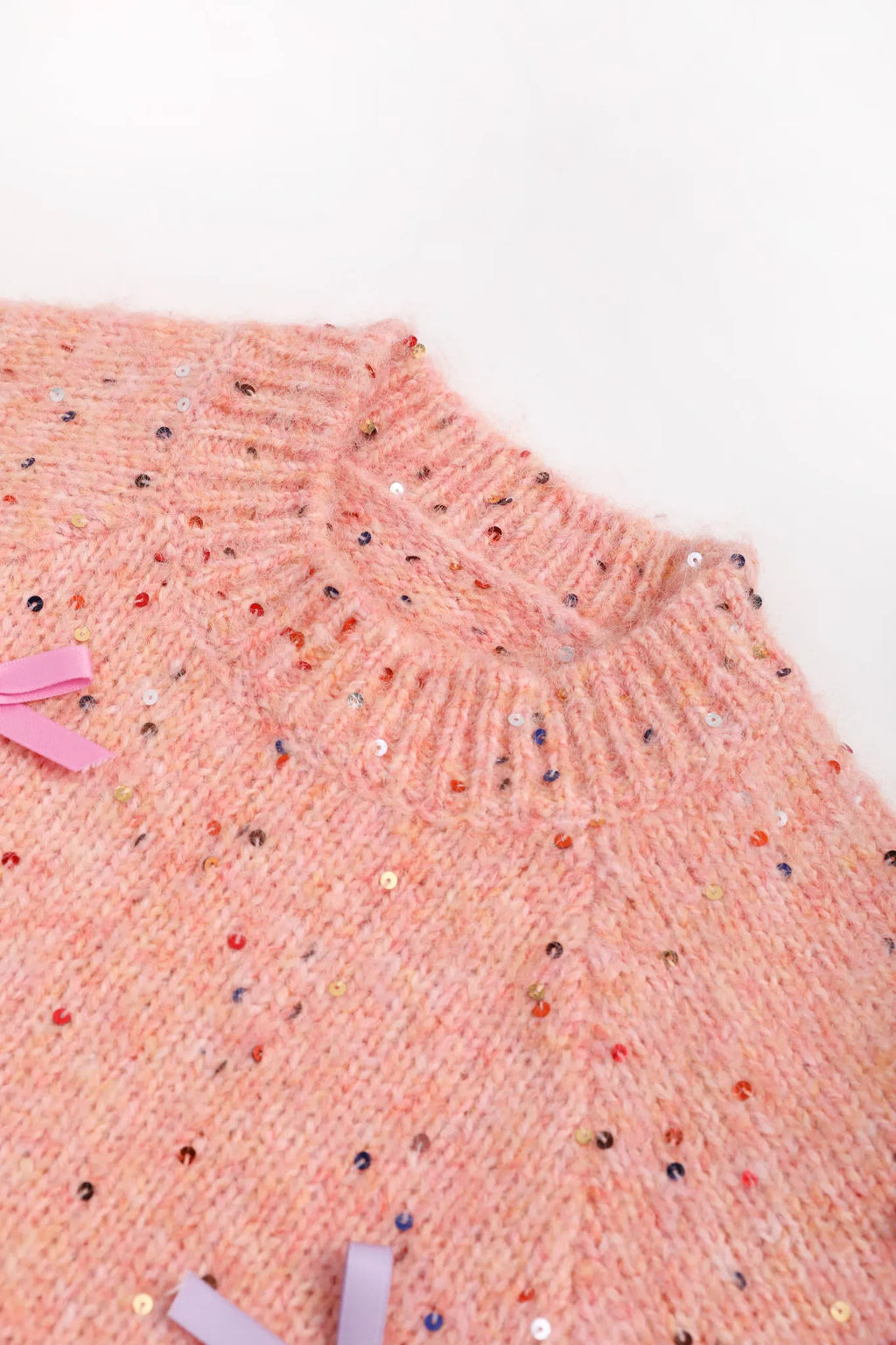 Poco Blush Sparkling Bow Mesh Knit Dress