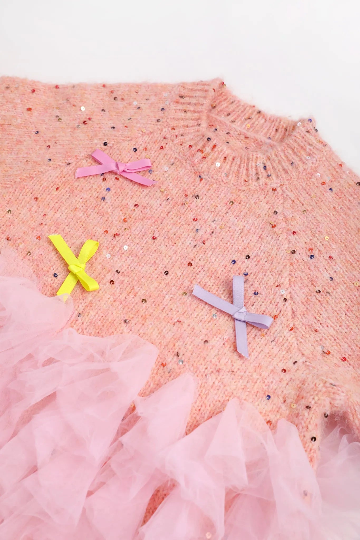 Poco Blush Sparkling Bow Mesh Knit Dress