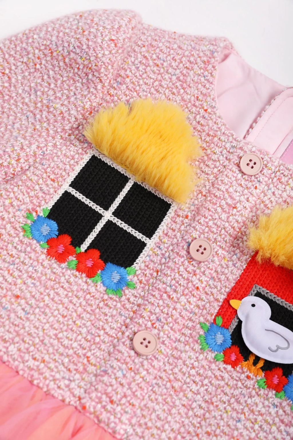 Poco Blush Bird at the Window Mesh Tweed Dress