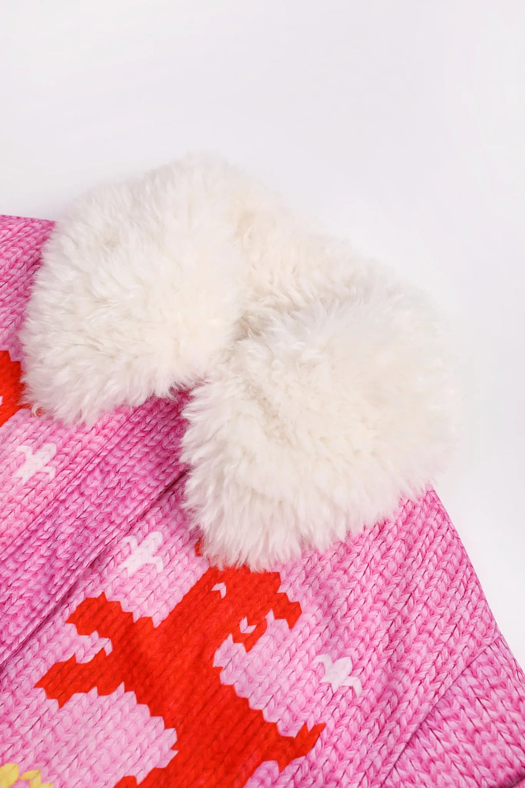 Poco Blush Little Sheep Chunky Knit Print Fleece Jacket