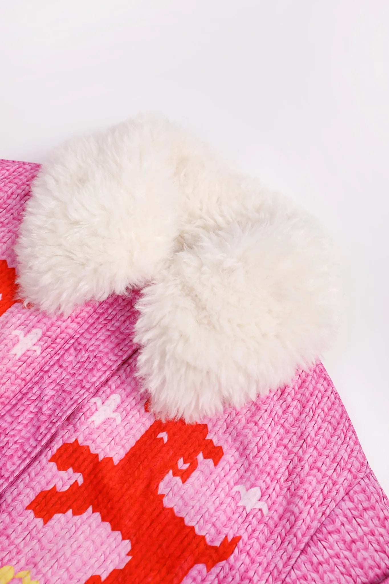 Poco Blush Little Sheep Chunky Knit Print Fleece Jacket