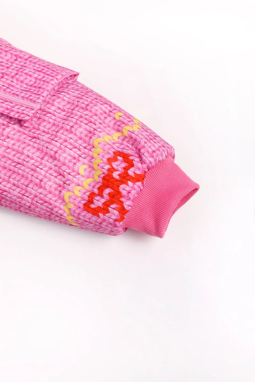 Little Sheep Chunky Knit Print Fleece Jacket by Poco Blush, image 12