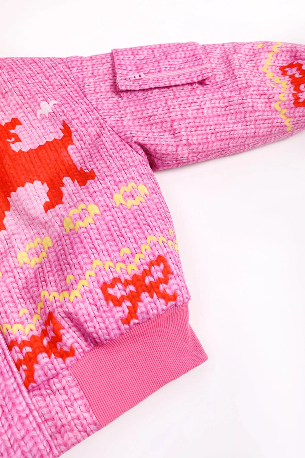 Poco Blush Little Sheep Chunky Knit Print Fleece Jacket