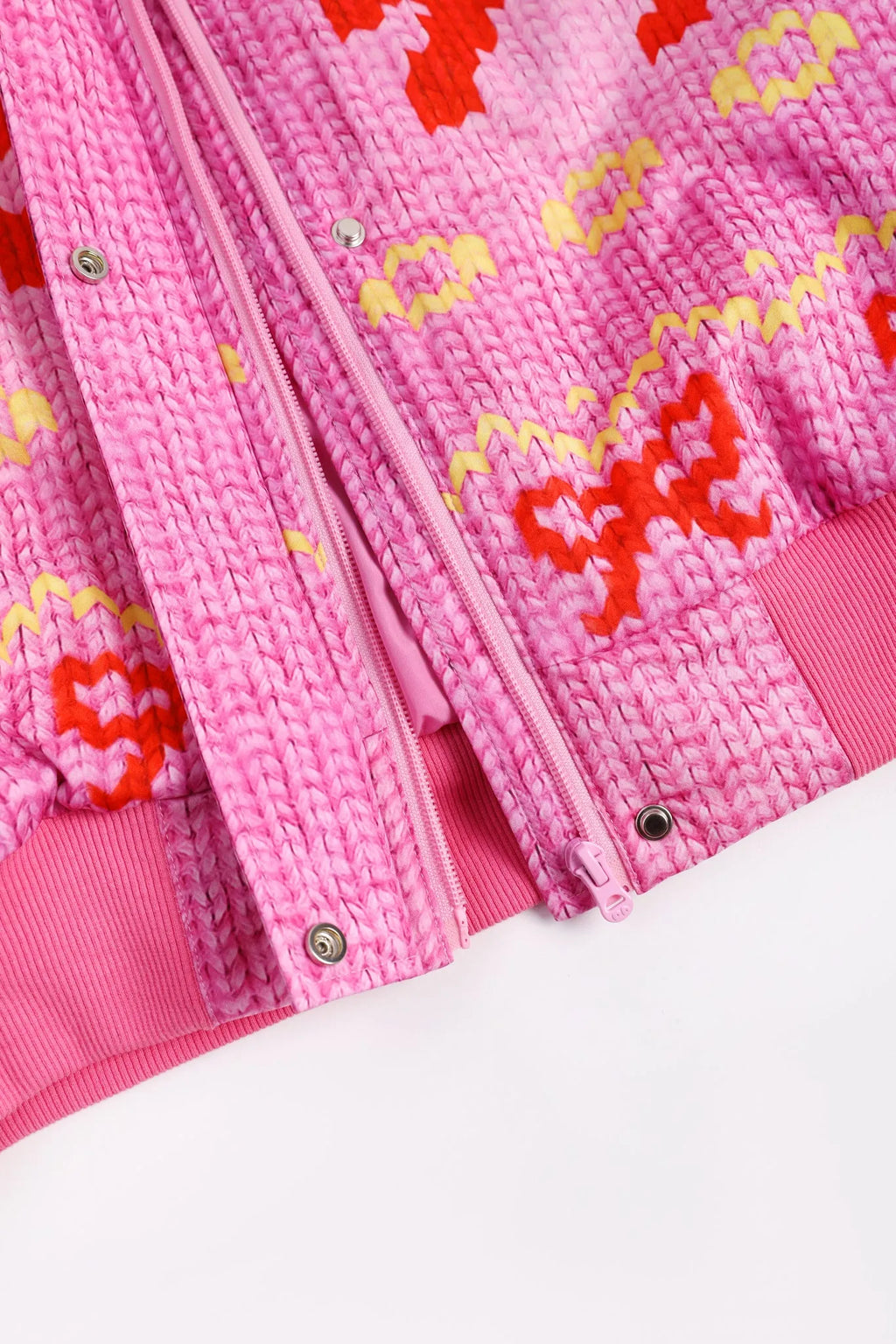 Poco Blush Little Sheep Chunky Knit Print Fleece Jacket