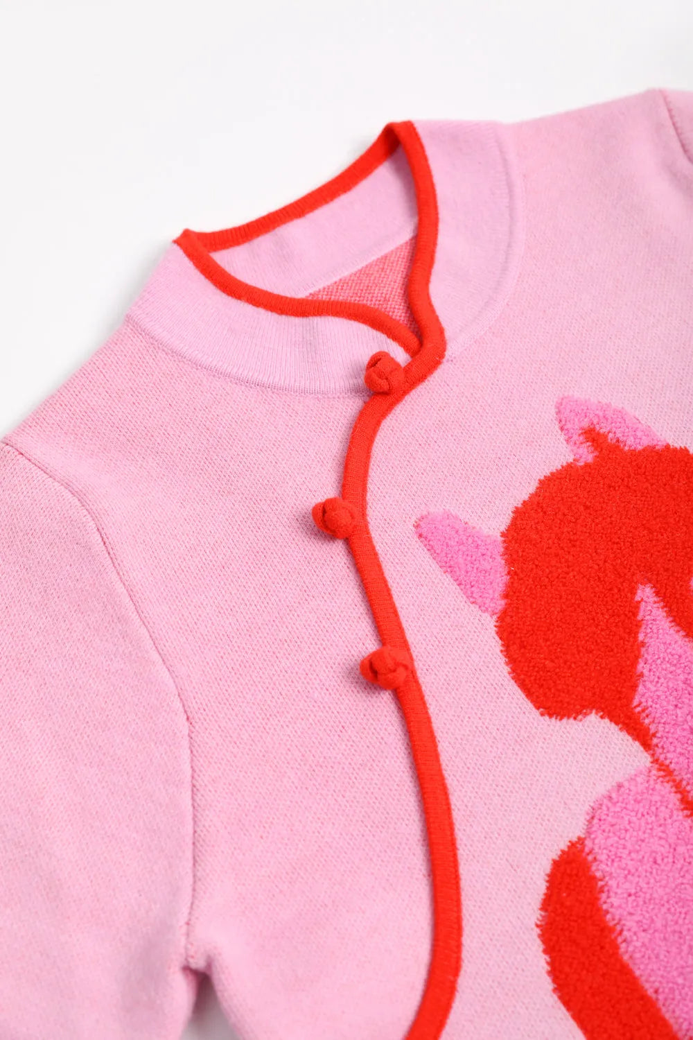 Poco Blush "The Year of Horse" Lunar New Year Knit Sweater with Frog Buttons