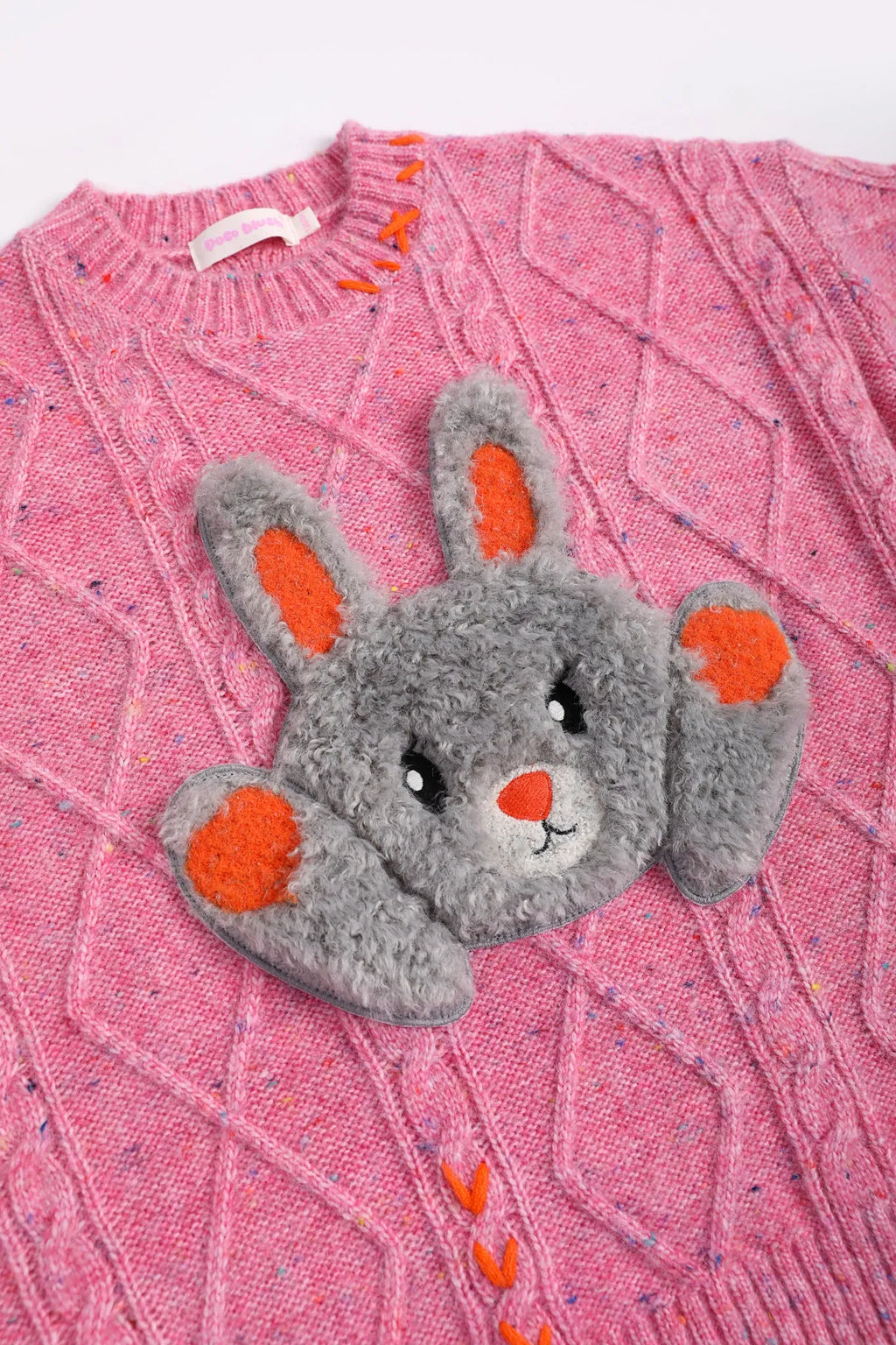 Poco Blush Hello Bunny & Snowman Cable Knit Sweater