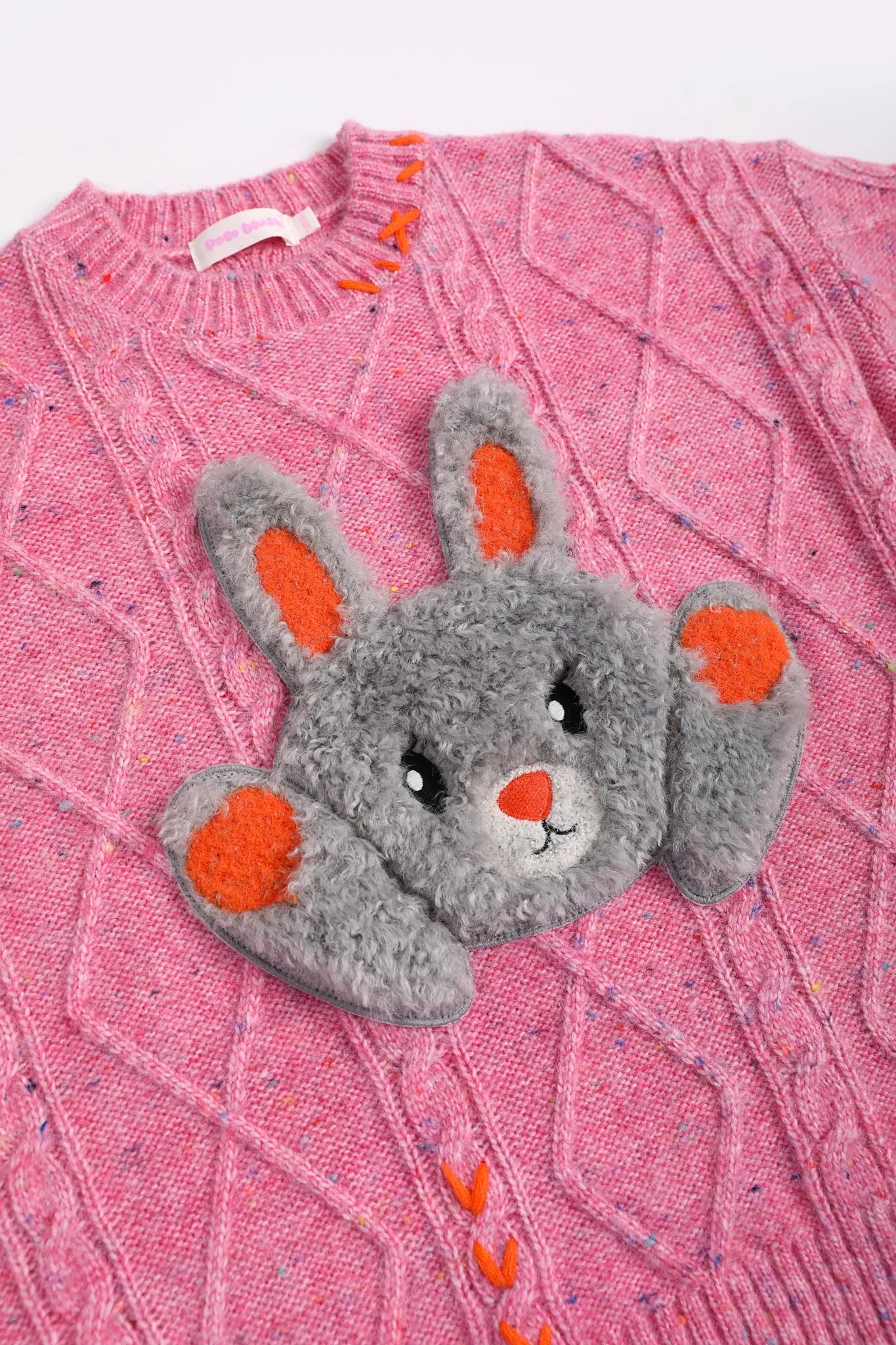 Poco Blush Hello Bunny & Snowman Cable Knit Sweater