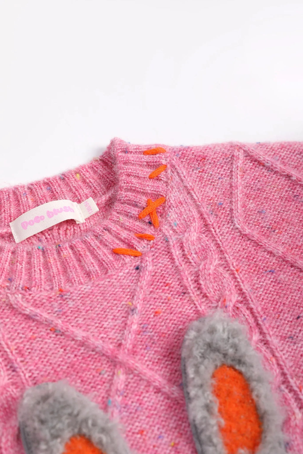 Poco Blush Hello Bunny & Snowman Cable Knit Sweater