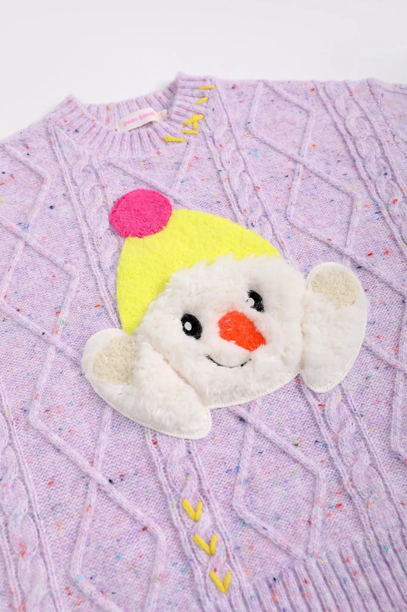 Poco Blush Hello Bunny & Snowman Cable Knit Sweater
