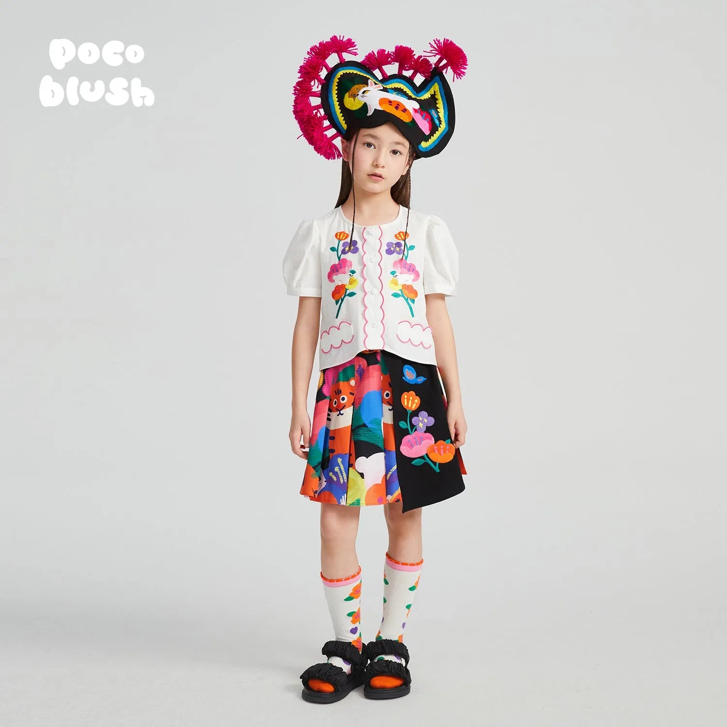 Poco Blush Rabbit-in-Bloom Embroidered Shirt