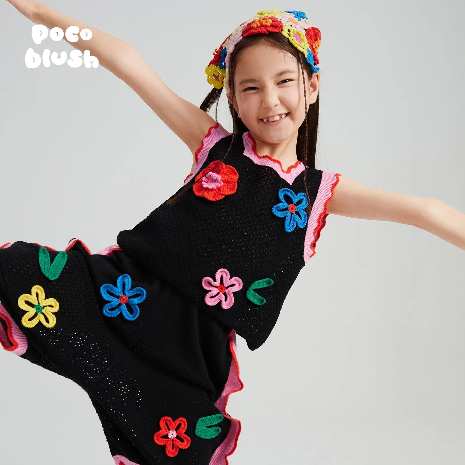 Poco Blush Camellia Blooms Lace Knit Tank