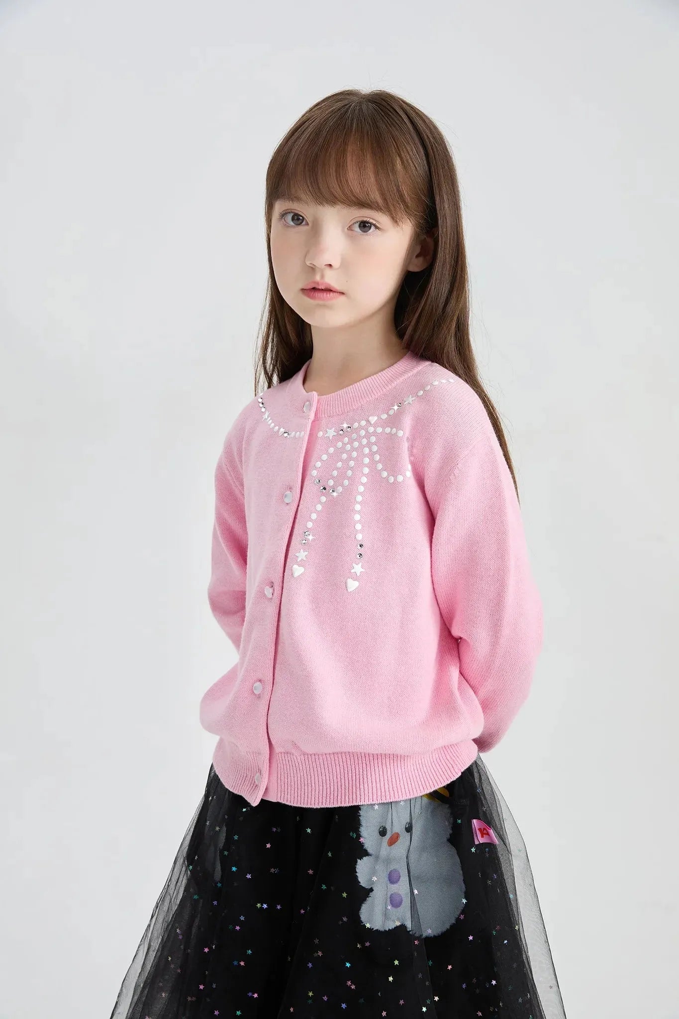 Poco Blush Sparkling Bow Cashemere-Cotton Knit Cardigan
