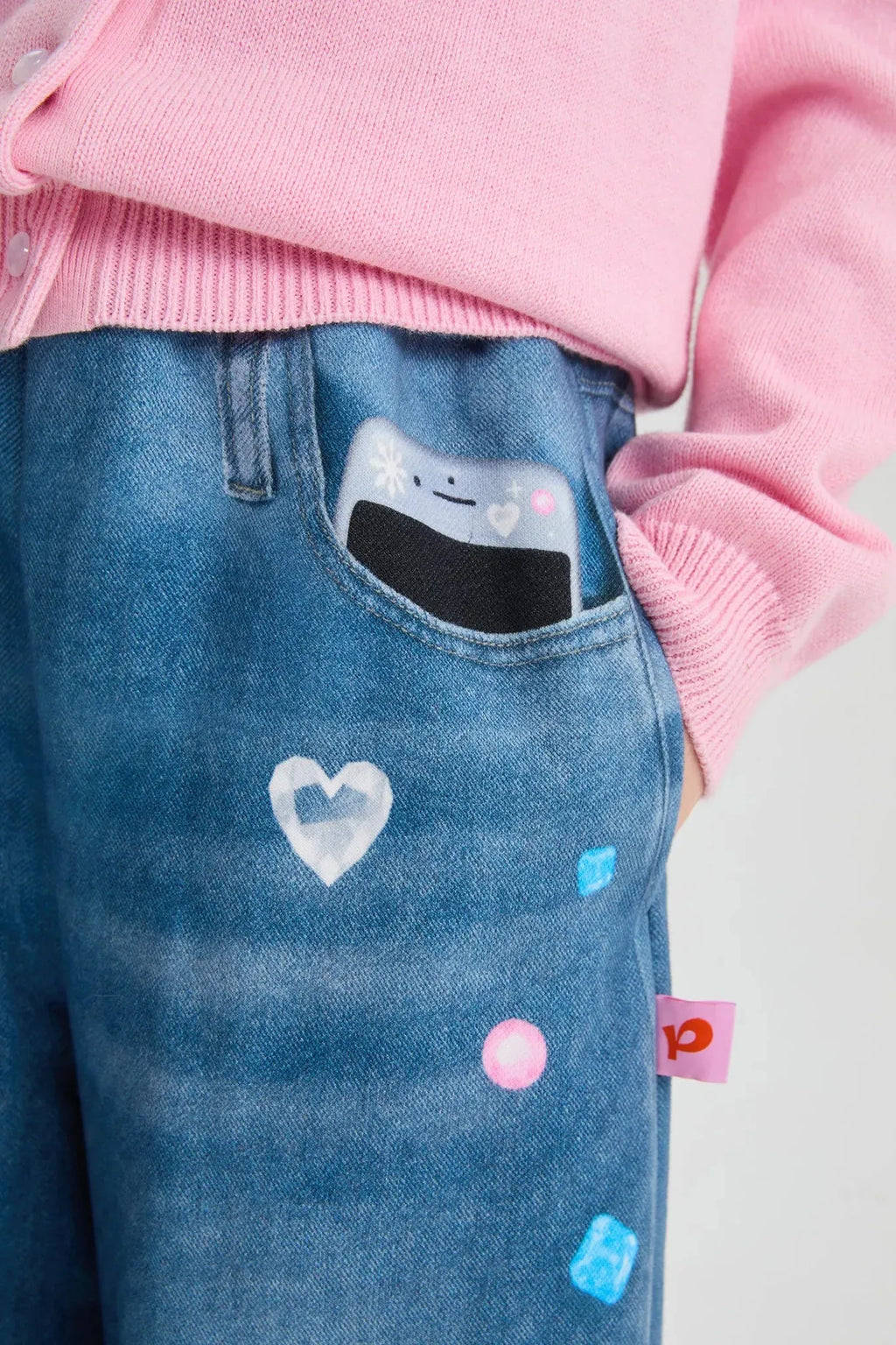 Poco Blush Bunny Balloon Knit Denim Pants