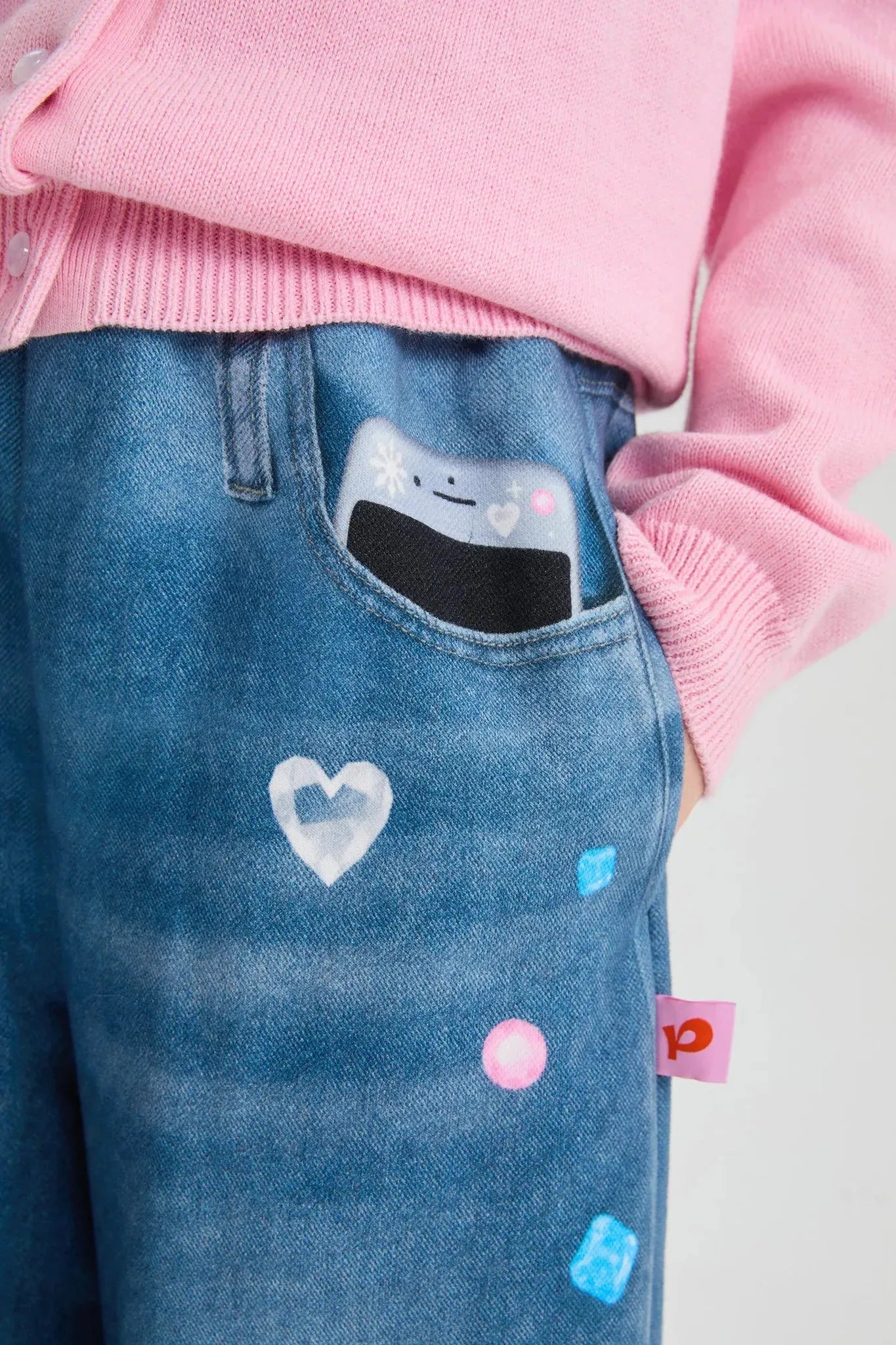 Poco Blush Bunny Balloon Knit Denim Pants
