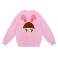 Poco Blush Fringe Cat & Bunny Jacquard Sweater Pink