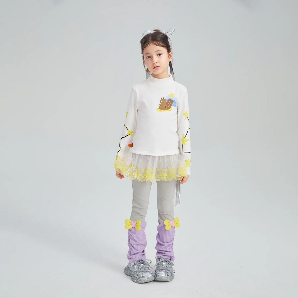 Poco Blush Squirrel Mesh Bubble-Hem Top