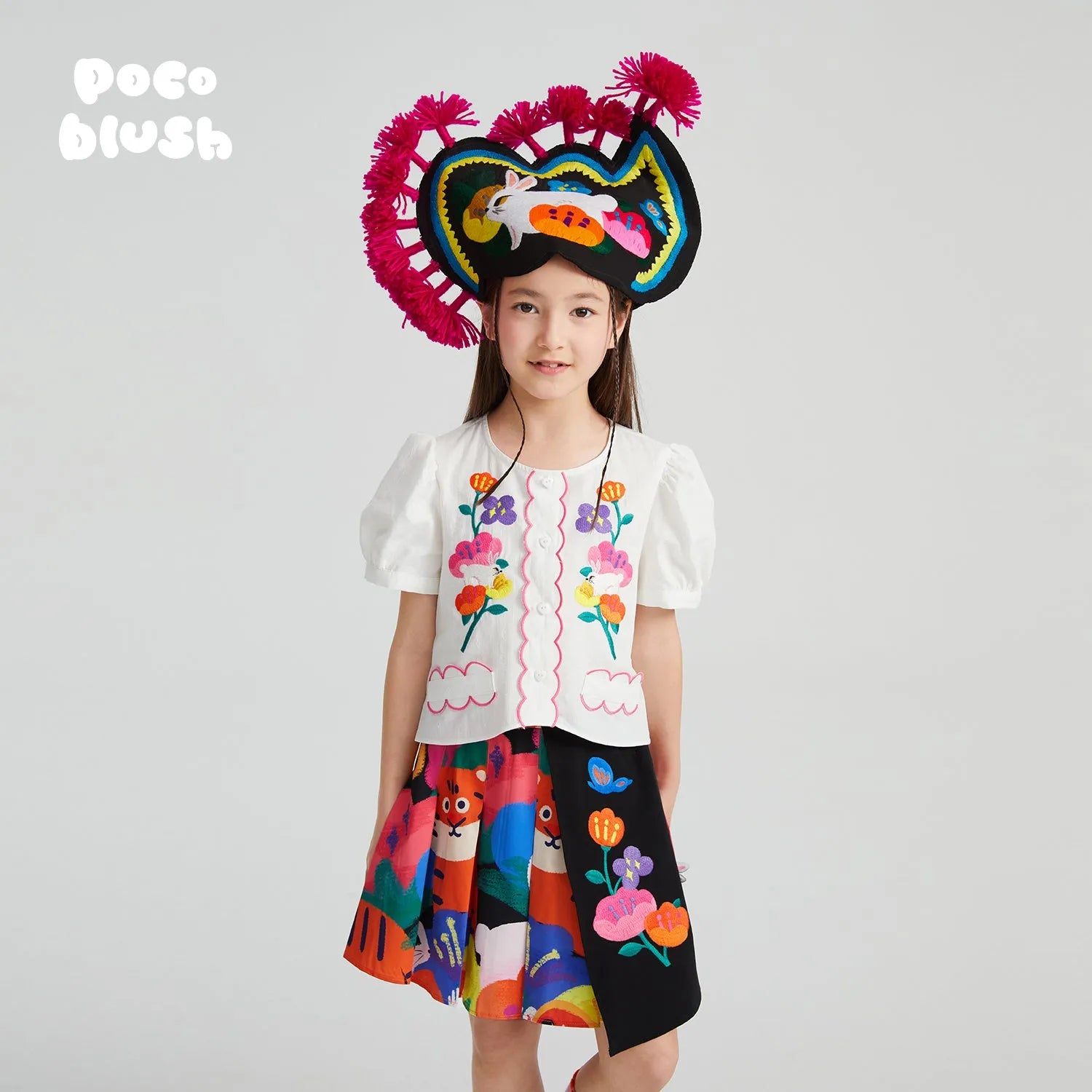 Poco Blush Rabbit Forest Pleated Skirt
