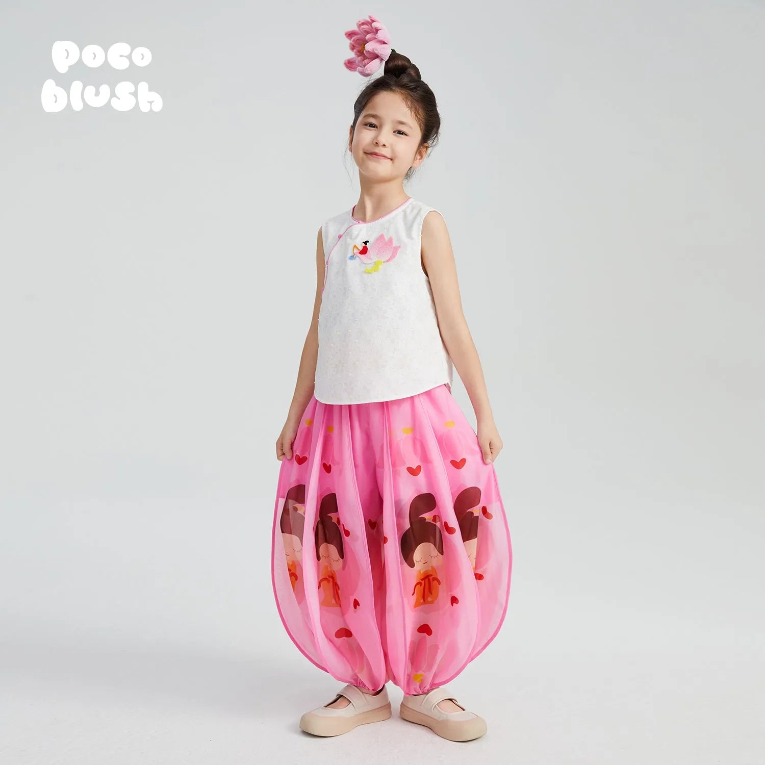 Poco Blush Chinese Style Lucky Lotus Jacquard Top