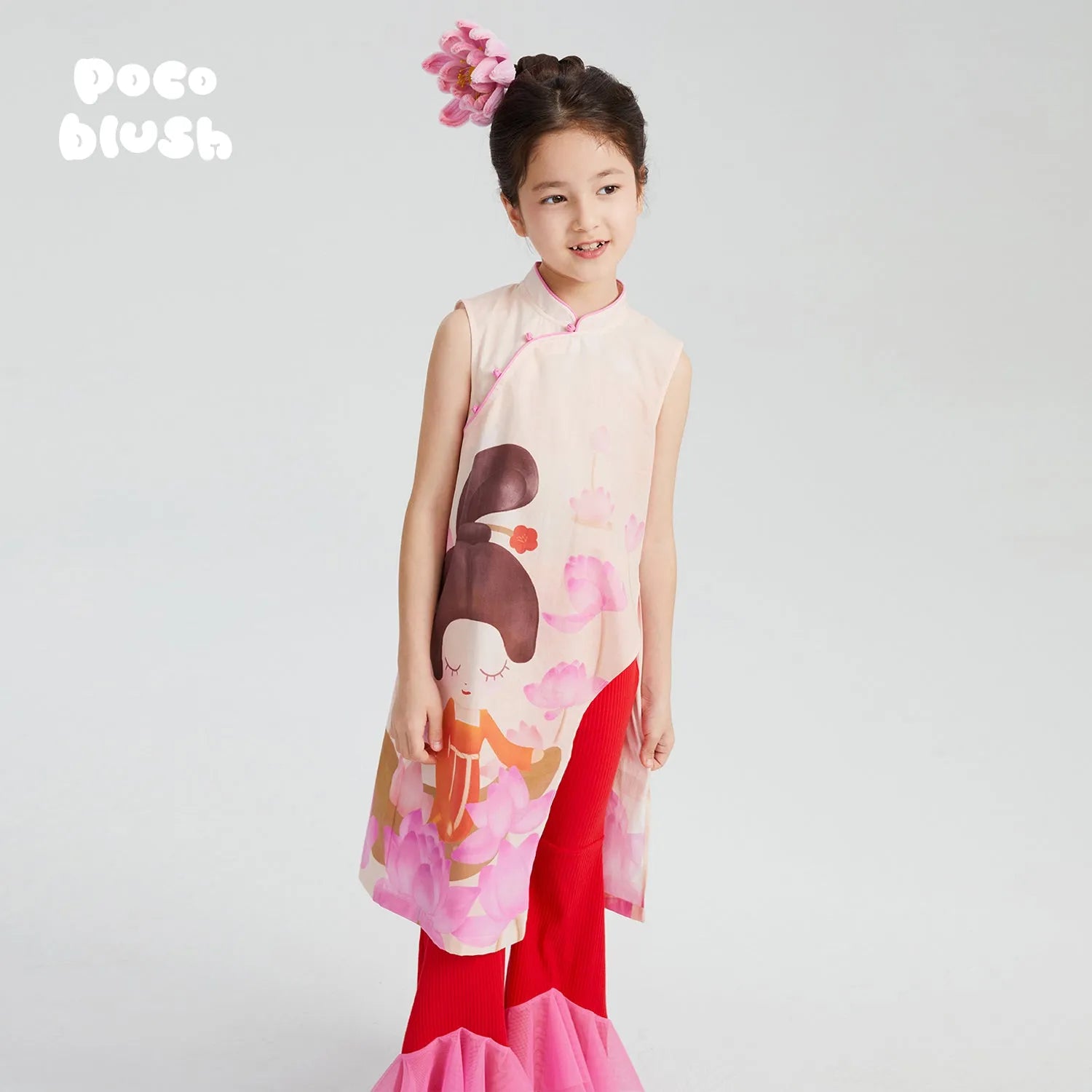 Poco Blush Lotus Poem Qipao Shirt