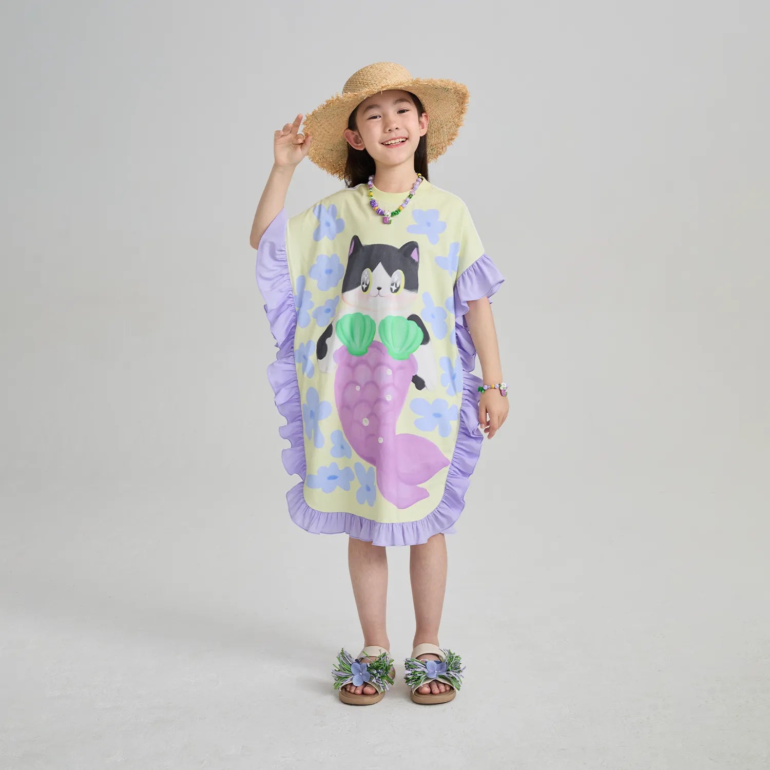 Poco Blush Mermaid Cat Hawaiian Ruffle Dress