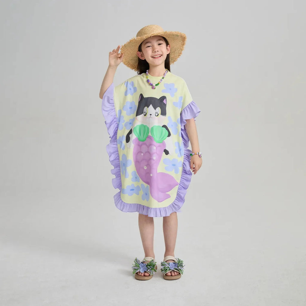 Poco Blush Mermaid Cat Hawaiian Ruffle Dress