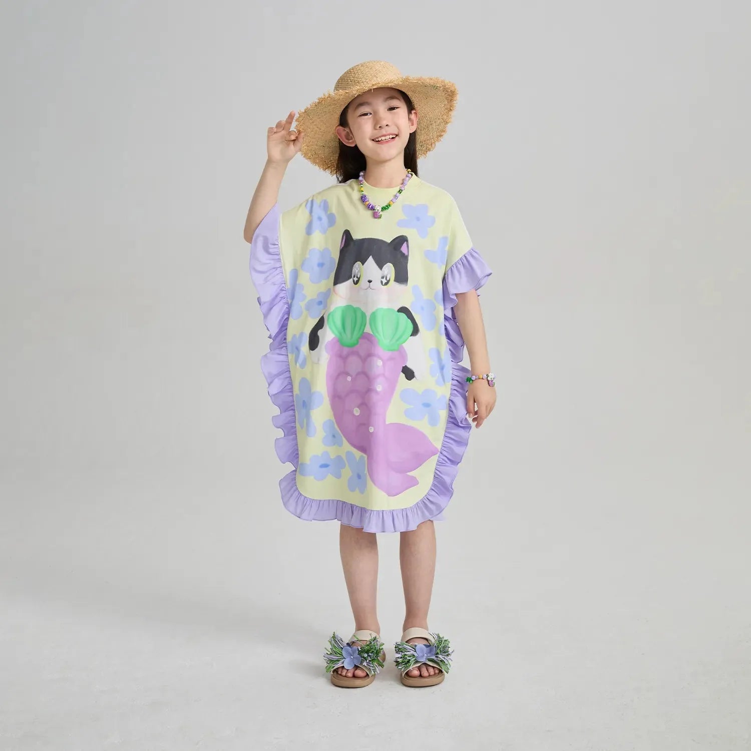Poco Blush Mermaid Cat Hawaiian Ruffle Dress