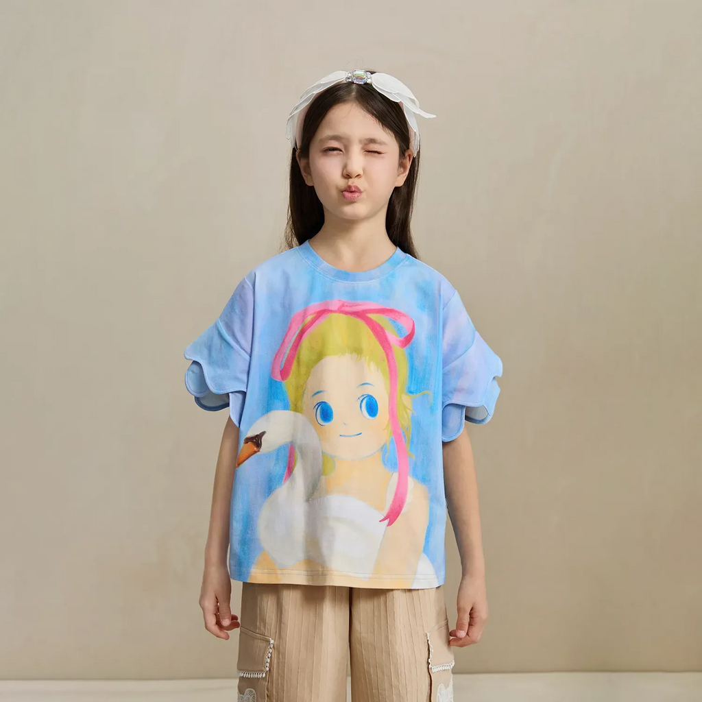 Poco Blush Swan Girl Ruffle Sleeve Tee