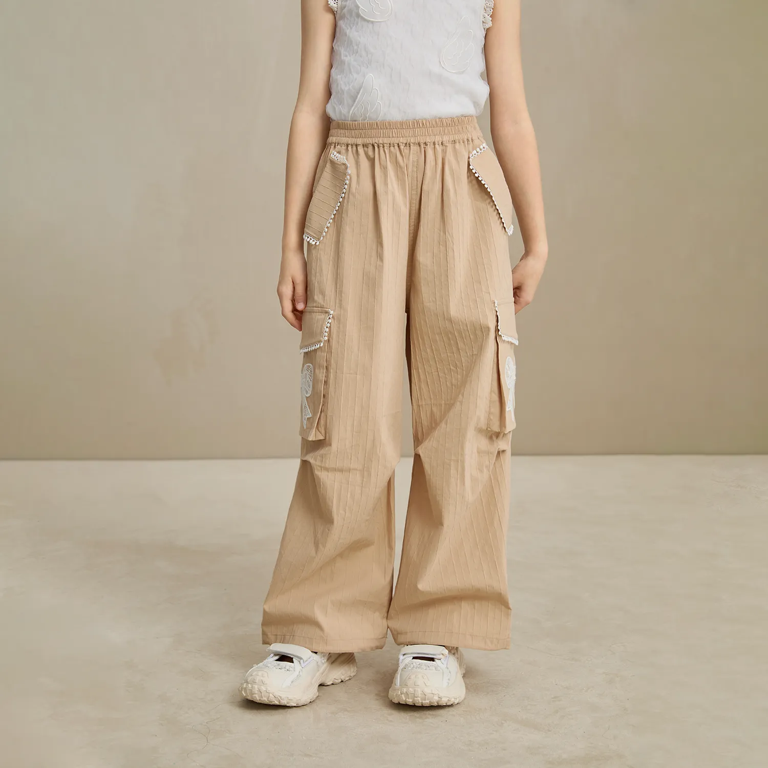 Poco Blush Lace-Trim Cargo Pants