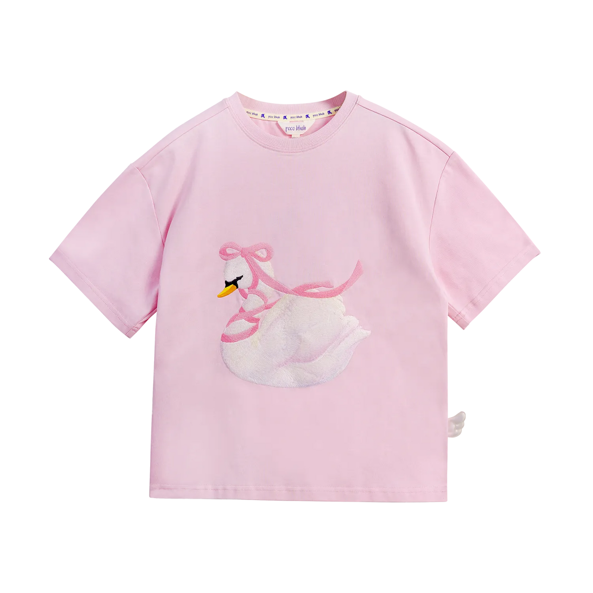 Poco Blush Embroidered Swan Tee with Wings