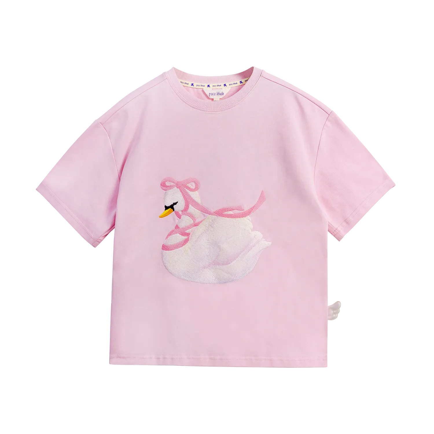Poco Blush Embroidered Swan Tee with Wings