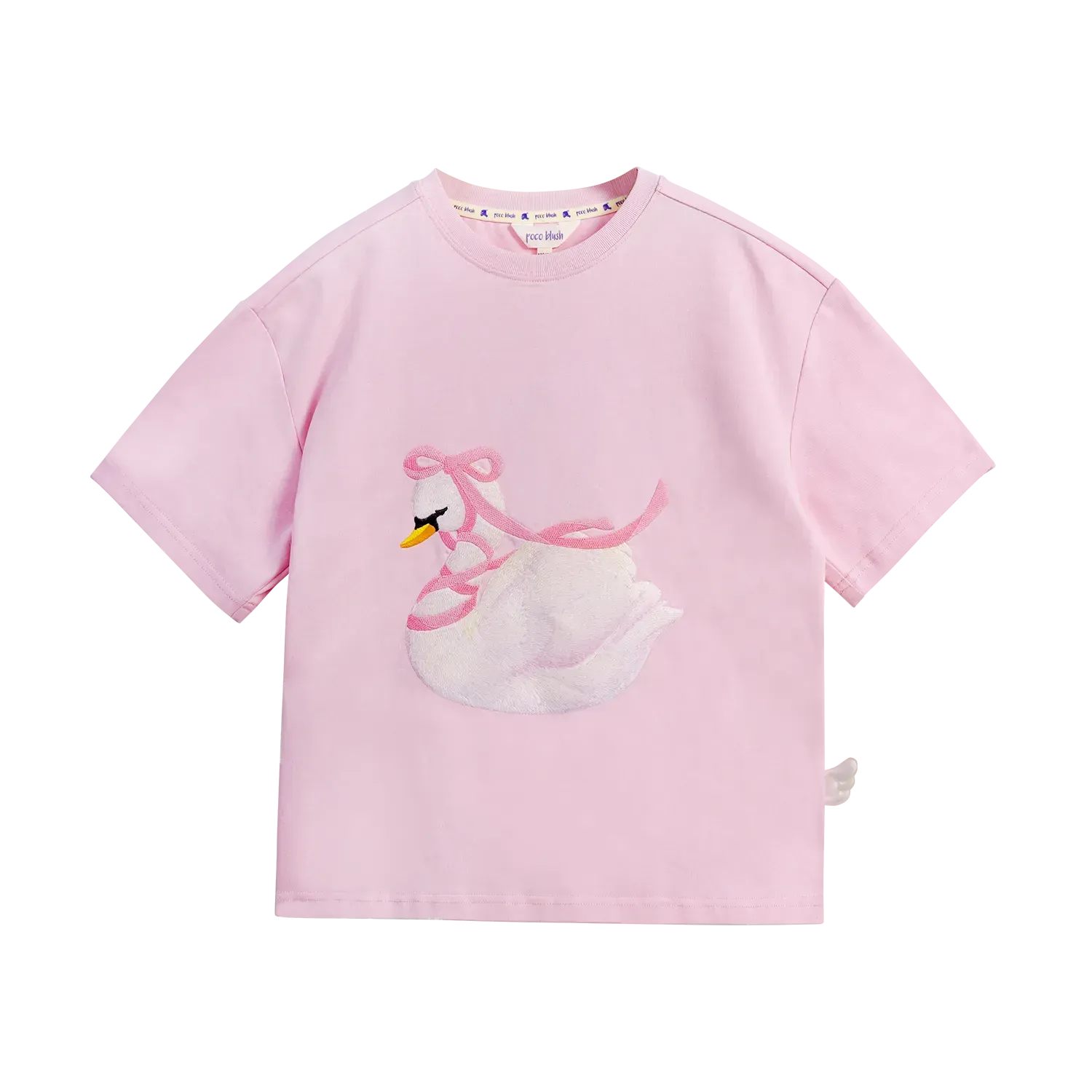 Poco Blush Embroidered Swan Tee with Wings