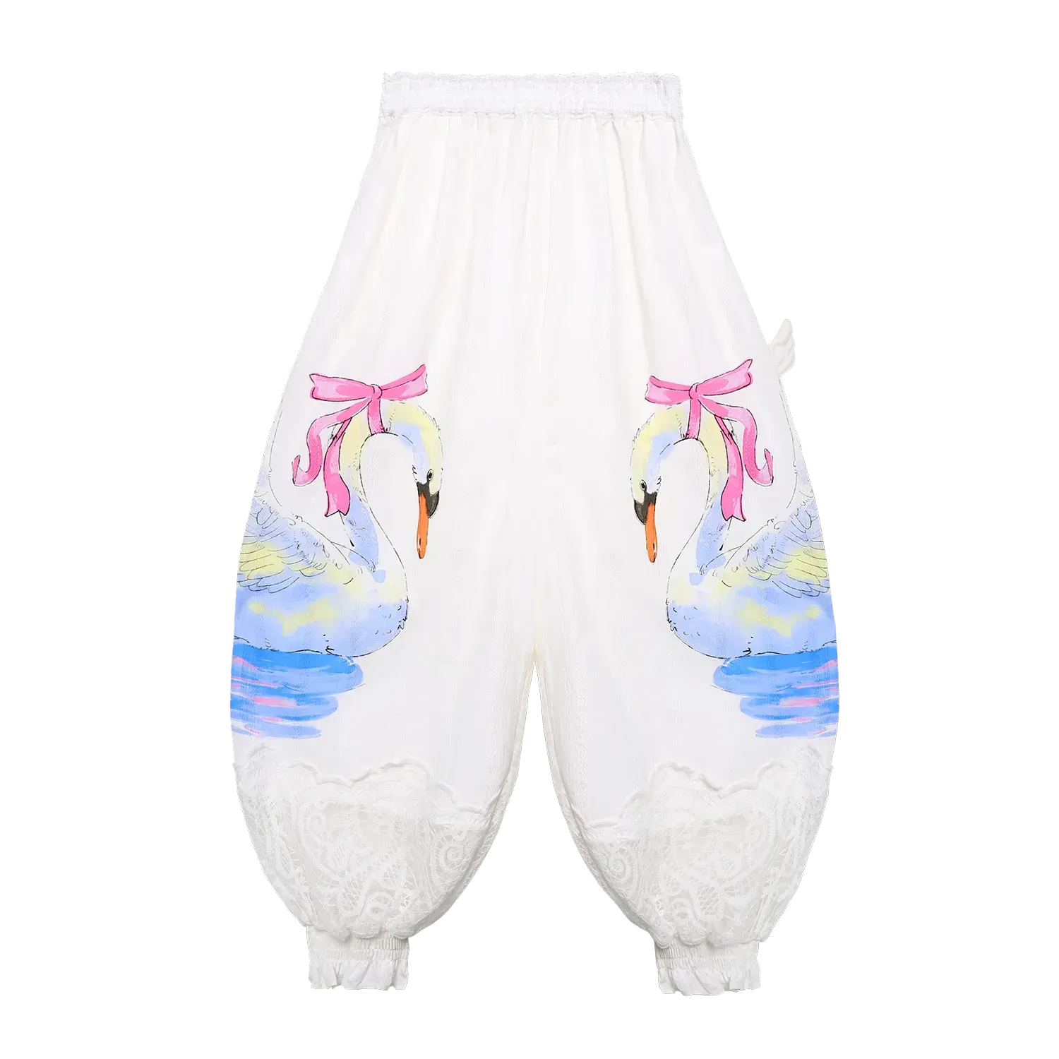 Poco Blush Swan Print Breezy Anti-Mosquito Pants White