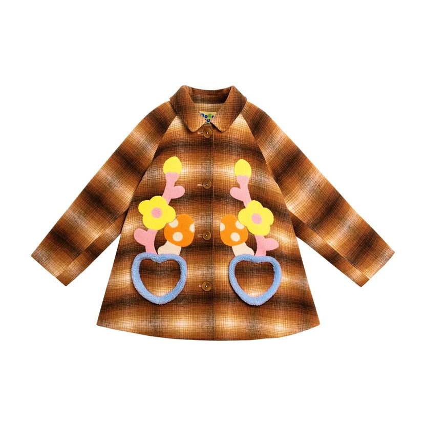 Forest Embroidered Check Wool Coat by Poco Blush