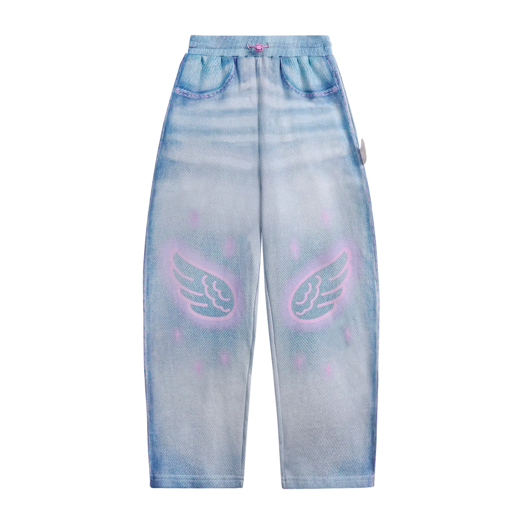 Poco Blush Denim Joggers with Wing Print