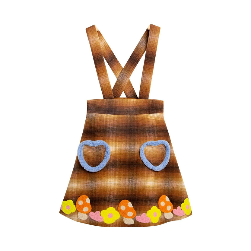 Forest Embroidered Check Pinafore Dress by Poco Blush