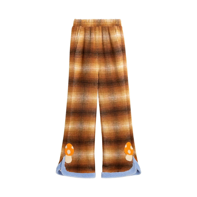 Forest Embroidered Check Flare Pants by Poco Blush
