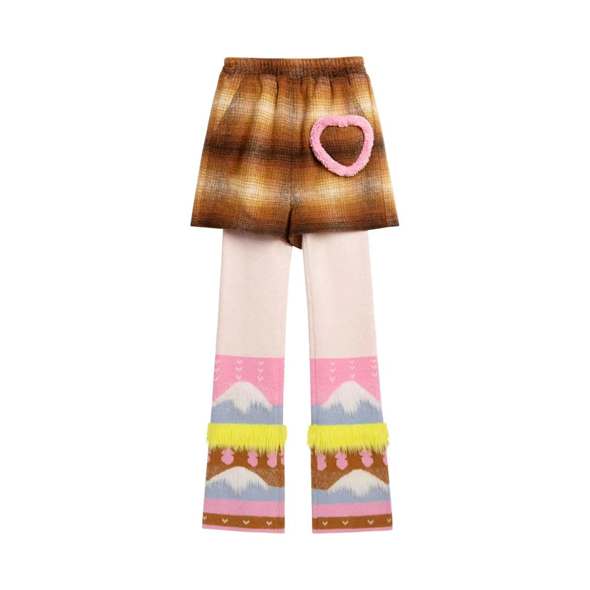 Layered Check Knit Long Pants by Poco Blush