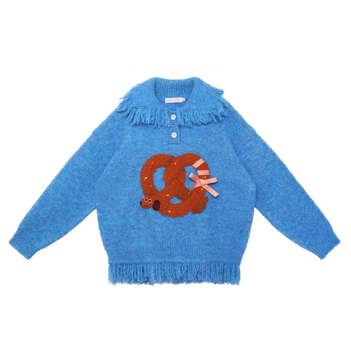 Poco Blush Twisted Bread Dog Alpaca-Feel Knit Sweater Blue