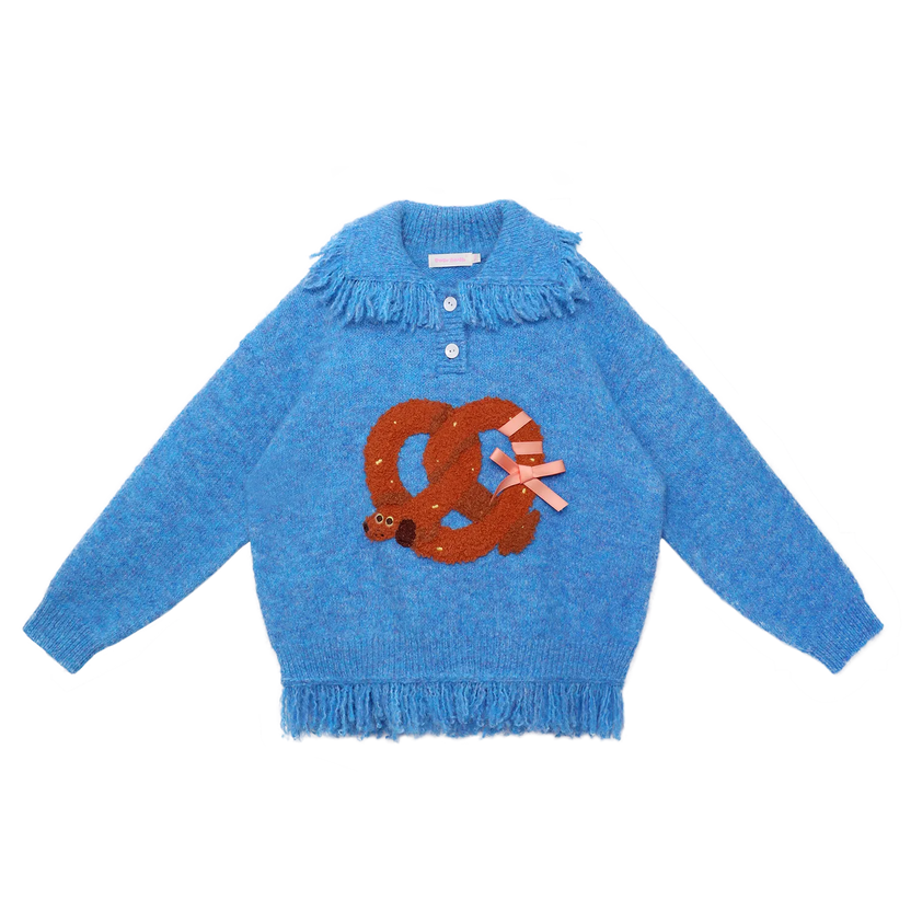 Twisted Bread Dog Alpaca-Feel Knit Sweater by Poco Blush