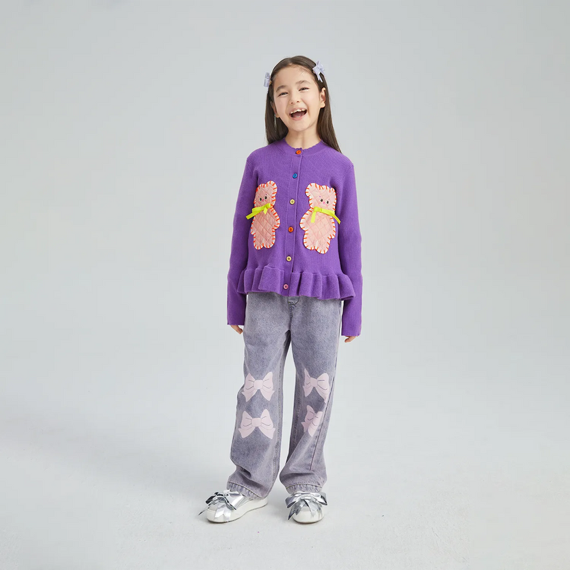 Raspberry Teddy Ruffle Cardigan by Poco Blush, image 3
