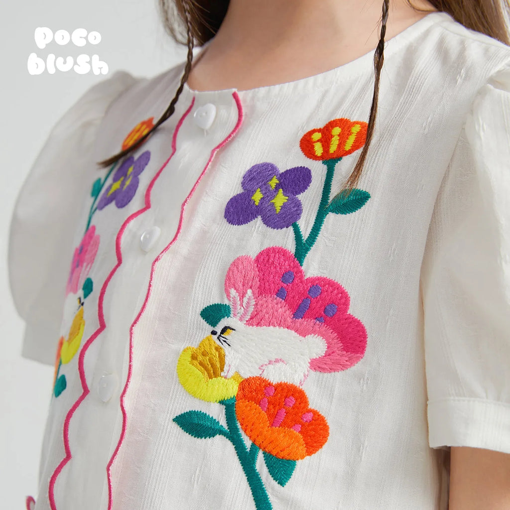 Poco Blush Rabbit-in-Bloom Embroidered Shirt