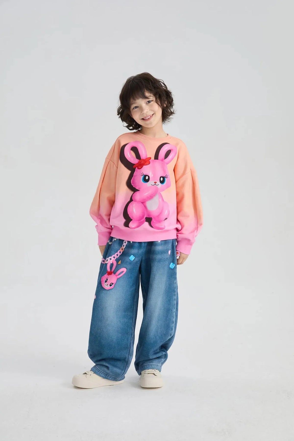 Poco Blush Bunny Balloon Knit Denim Pants