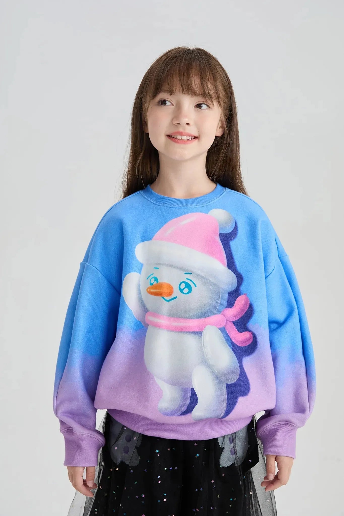 Poco Blush Bunny & Snowman Gradient Fleece Sweatshirt