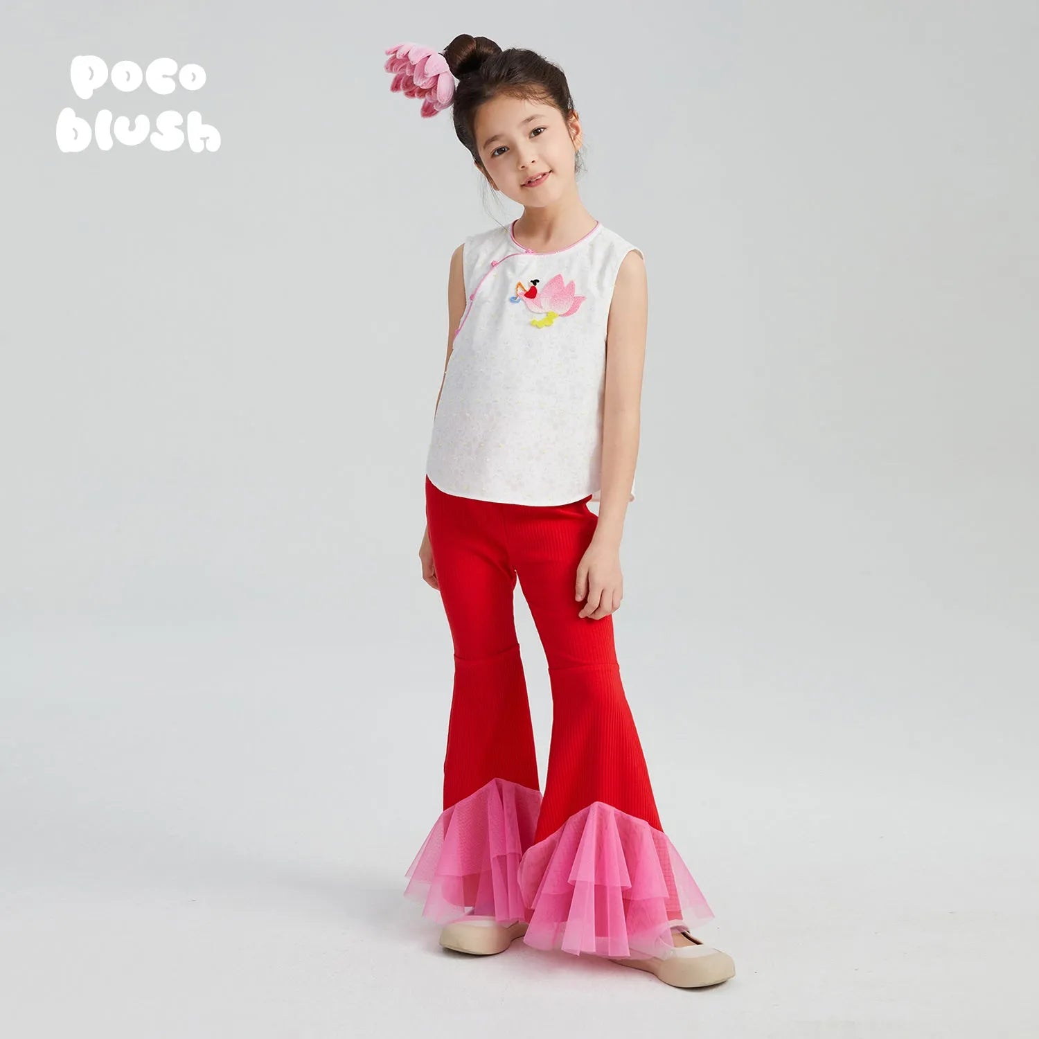 Poco Blush Lotus Mesh Flare Pants