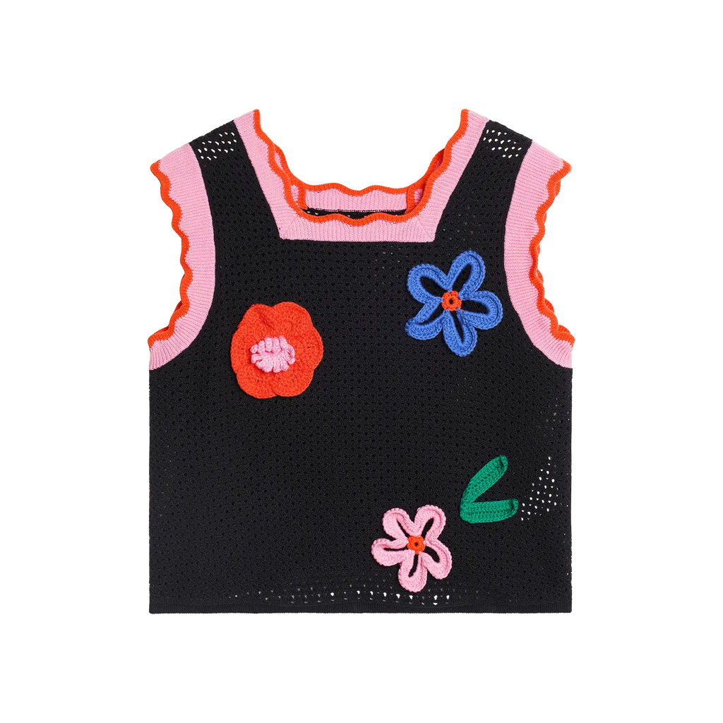 Poco Blush Camellia Blooms Lace Knit Tank