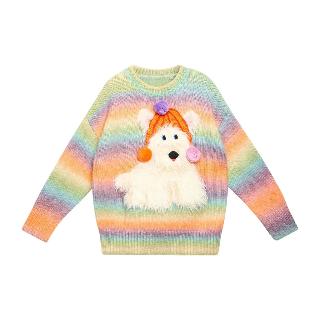 Poco Blush Rainbow Puppy Fuzzy Sweater