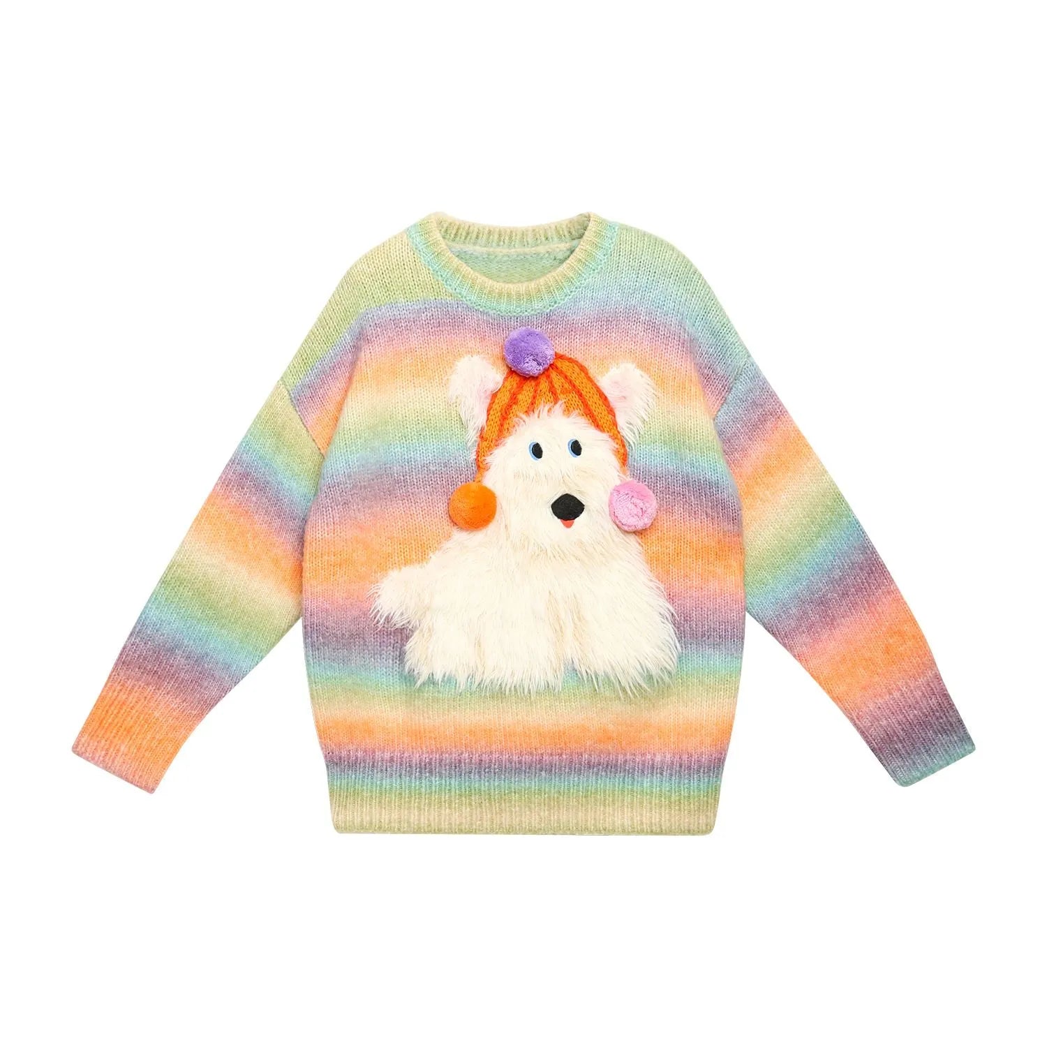 Poco Blush Rainbow Puppy Fuzzy Sweater