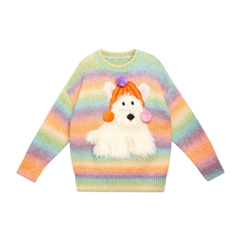 Rainbow Puppy Fuzzy Sweater by Poco Blush