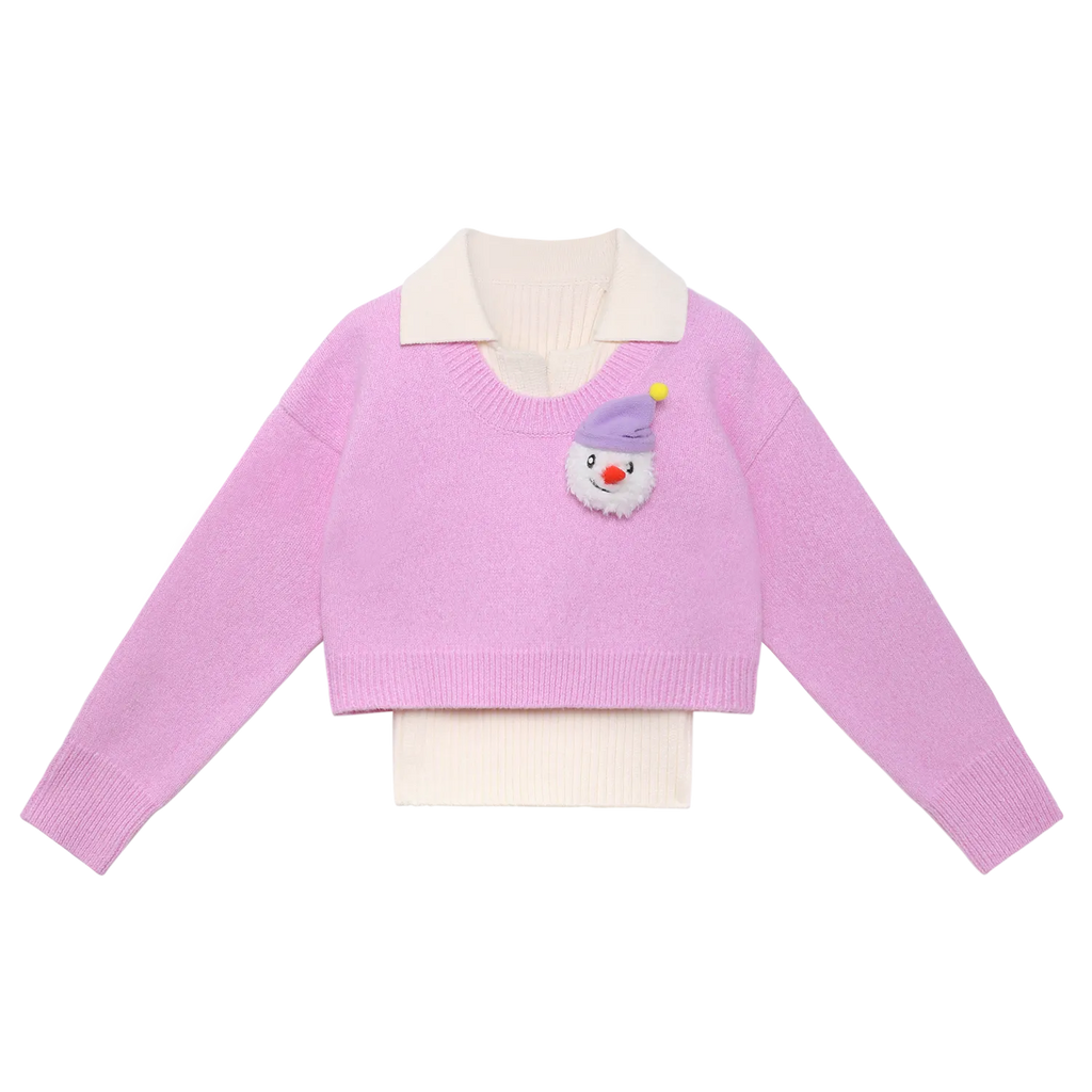 Poco Blush Starry Snowman & Bunny 2-in-1 Knit Sweater Set Pink