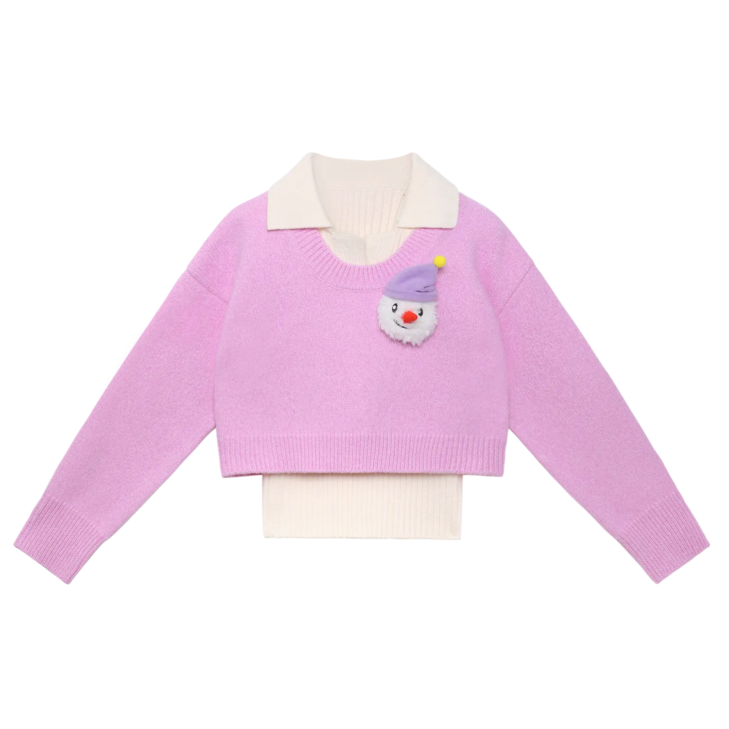 Poco Blush Starry Snowman & Bunny 2-in-1 Knit Sweater Set Pink